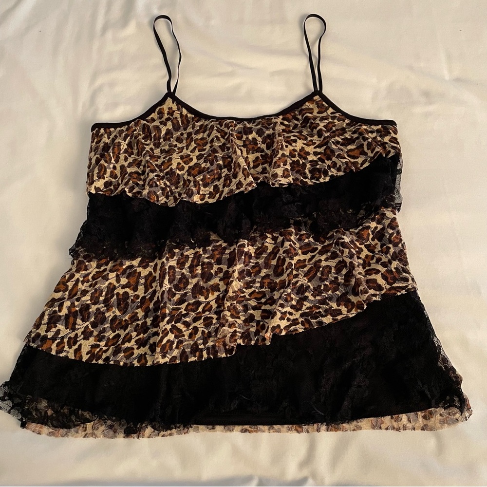 Leopard Print Camisole / Tank with Lace Trim